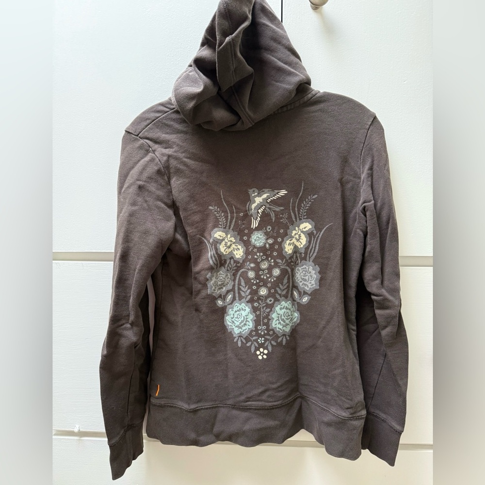 Beautiful Lucy brown hoodie with bird design on front and back in size small - Picture 2 of 9